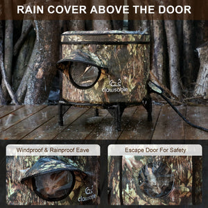 Outdoor cat house with waterproof rain cover and windproof eave, featuring a safe escape door for cats to stay dry and protected in the rain.