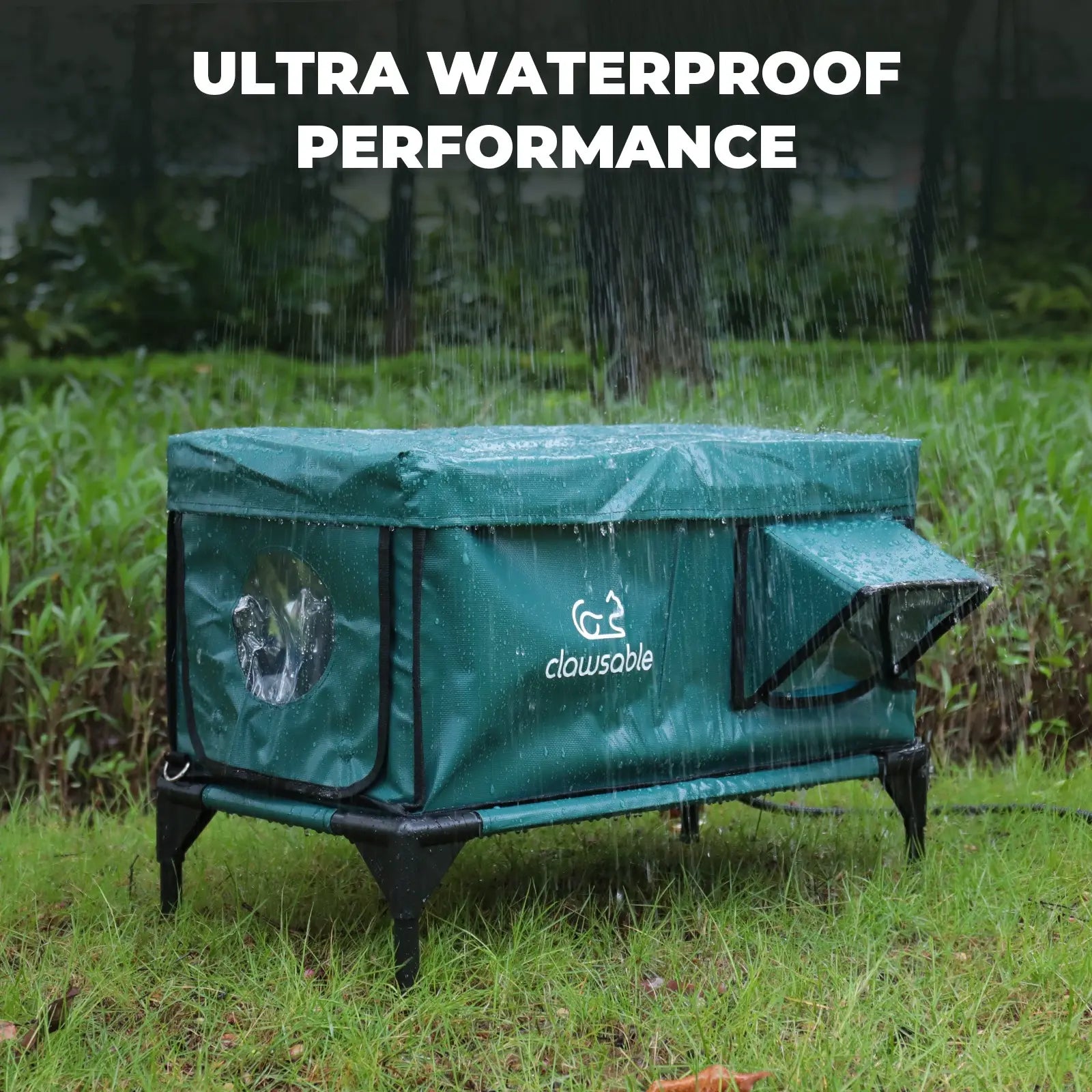 green pvc portable cat house elevated ultra waterproof