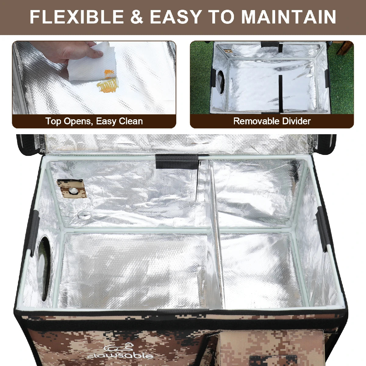 Cleaning heated cat house: top-open design & removable divider