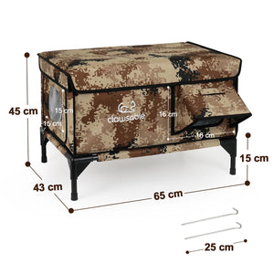 Insulated outdoor cat house dimensions: internal space, material thickness, weight capacity