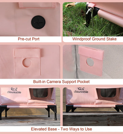 Detail design of pink insulated cat house – waterproof Oxford fabric and sturdy frame