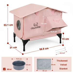 Dimensions of pink insulated cat house, large space for outdoor cats